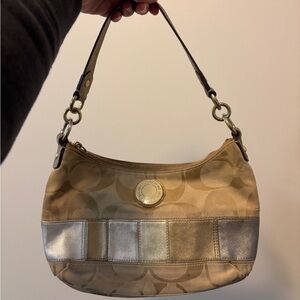Coach Beige and Metallic Shoulder Bag